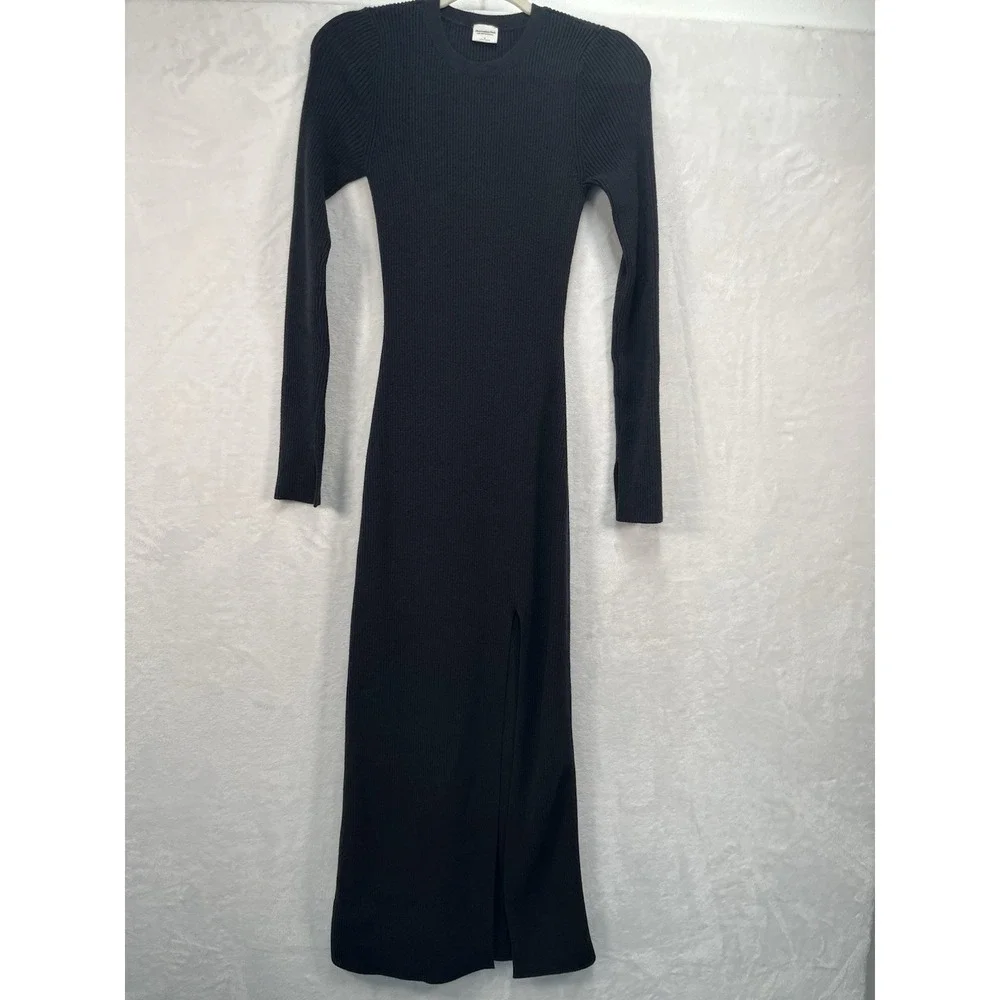 Abercrombie & Fitch Soft A&F Ribbed Maxi Dress Womens Small Black Long Sleeve